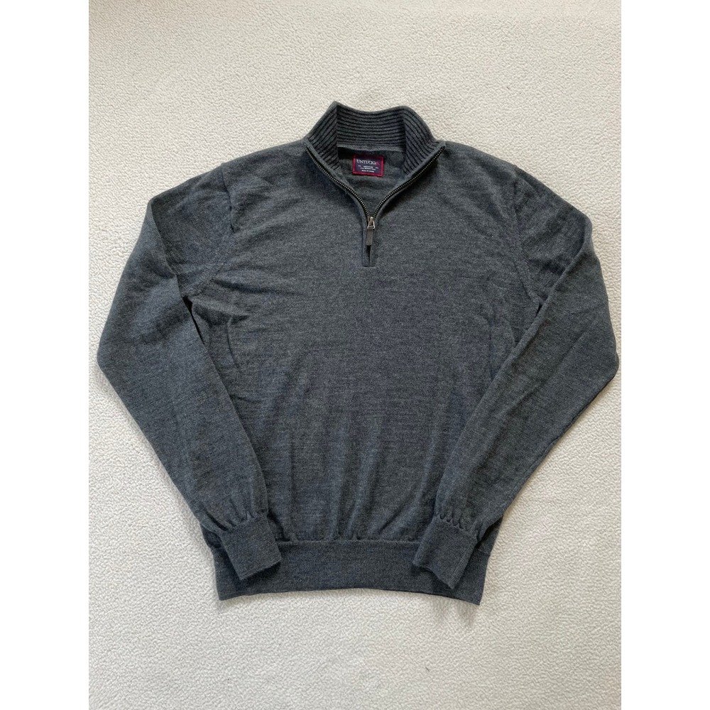 UNTUCKit Mens Medium Sweater Grey 100% Merino Wool Belguardo Quarter Zip
